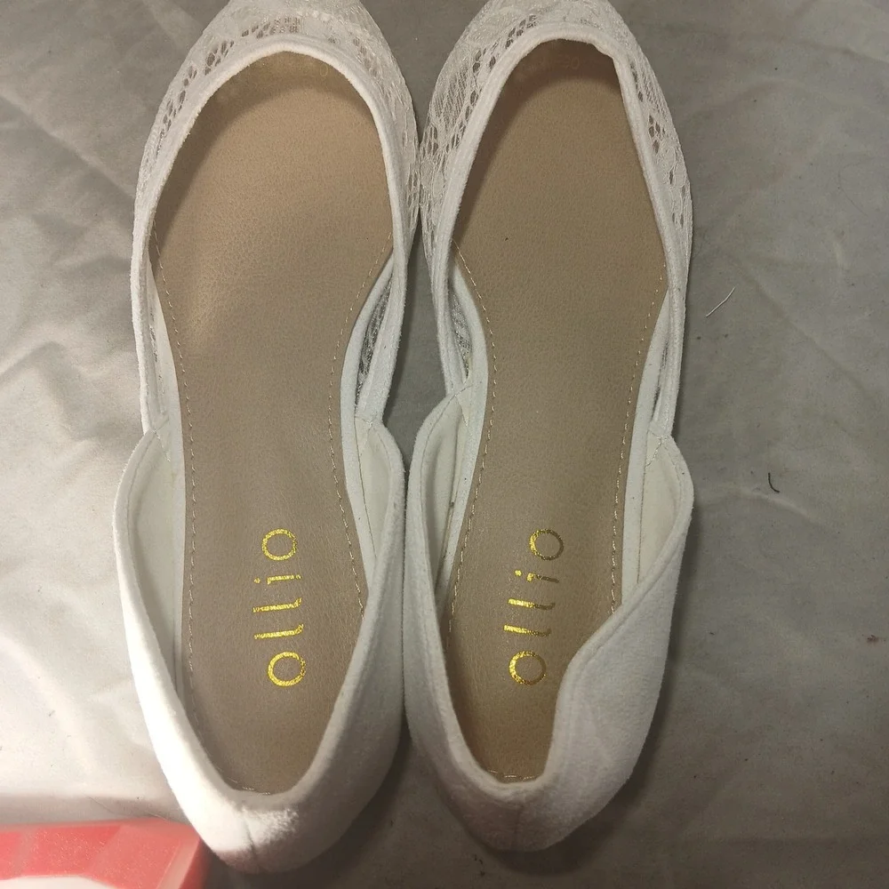Ollio Womens White Lace‎ D'Orsay Pointed Toe Ballet Flats Size 6 Z593